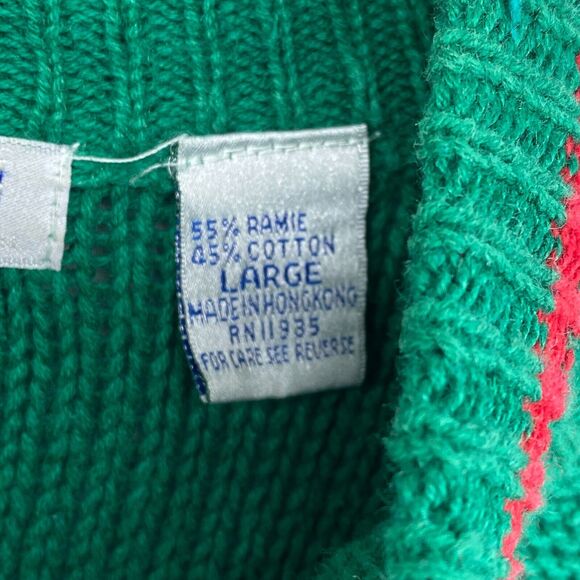 FRENCH NAVY Sweater Mens L Ramie Cotton Cable Jumper Pullover Green HK VTG - Picture 9 of 15